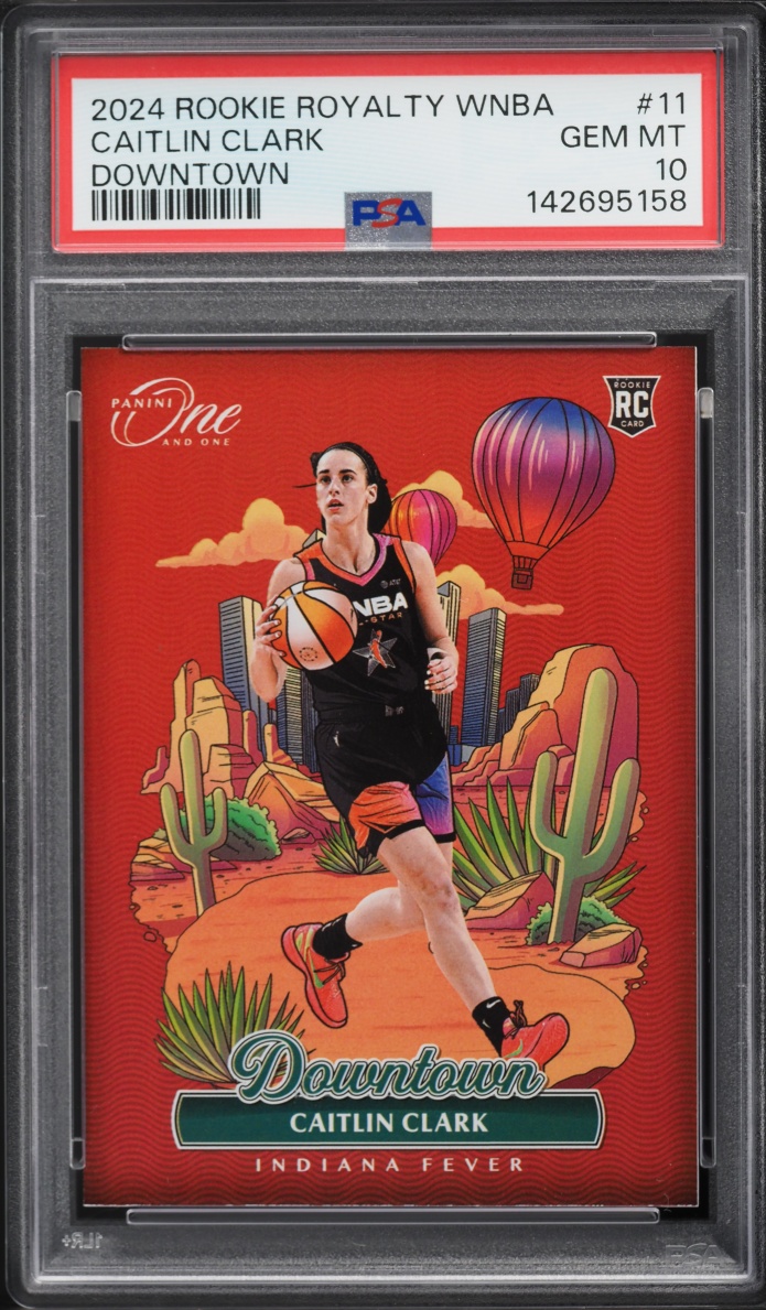 Caitlin Clark 2024 Panini One and One Rookie Royalty WNBA Downtown number 11 in a PSA 10 holder